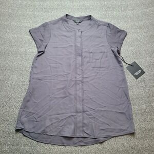Simply Vera Vera Wang Popover Blouse Womens Small Gray NWT Short Sleeve Pleated